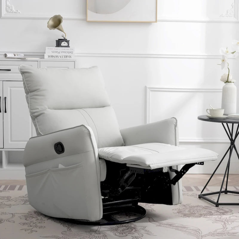 Small Rocking Swivel Recliner Chair with Overstuffed Seat
