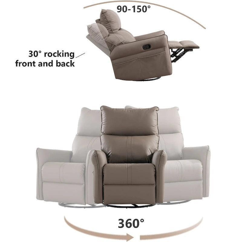 Small Rocking Swivel Recliner Chair with Overstuffed Seat