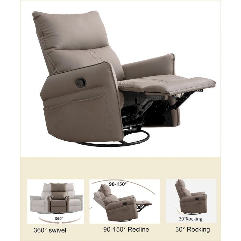 Small Rocking Swivel Recliner Chair with Overstuffed Seat