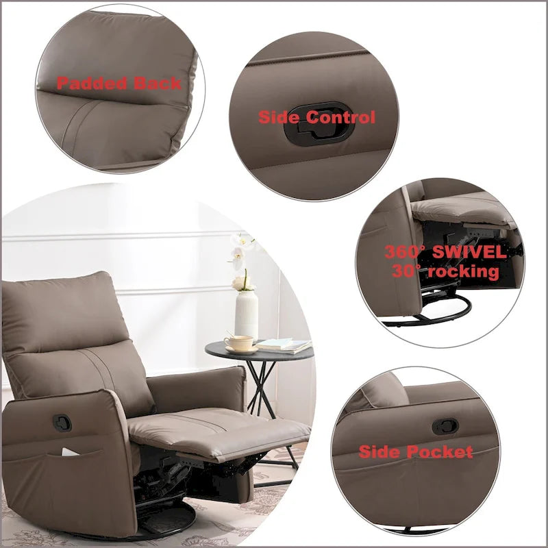 Small Rocking Swivel Recliner Chair with Overstuffed Seat