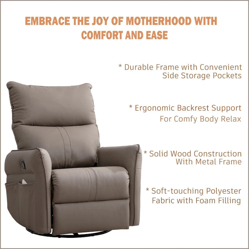Small Rocking Swivel Recliner Chair with Overstuffed Seat