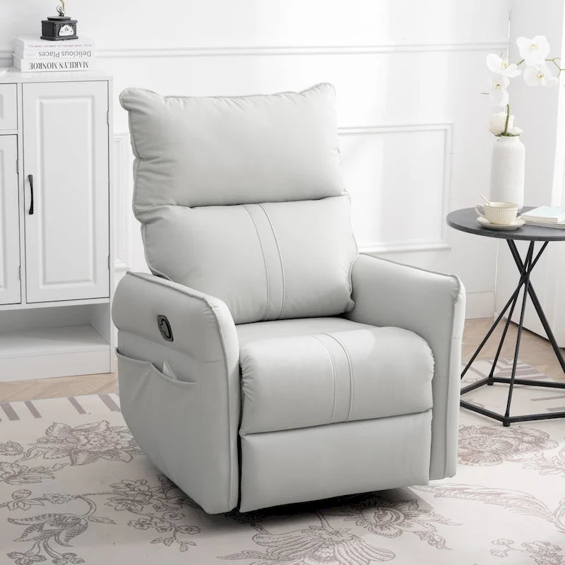Small Rocking Swivel Recliner Chair with Overstuffed Seat