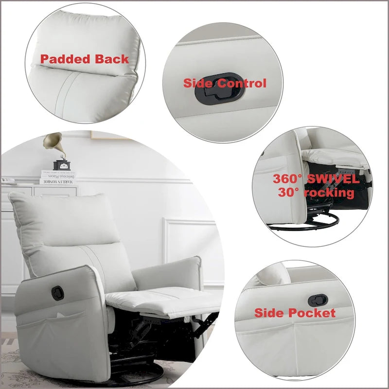 Small Rocking Swivel Recliner Chair with Overstuffed Seat