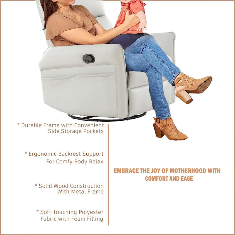 Small Rocking Swivel Recliner Chair with Overstuffed Seat
