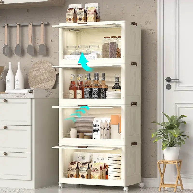 4-Tier Plastic Storage Bins with Lids & Wheels