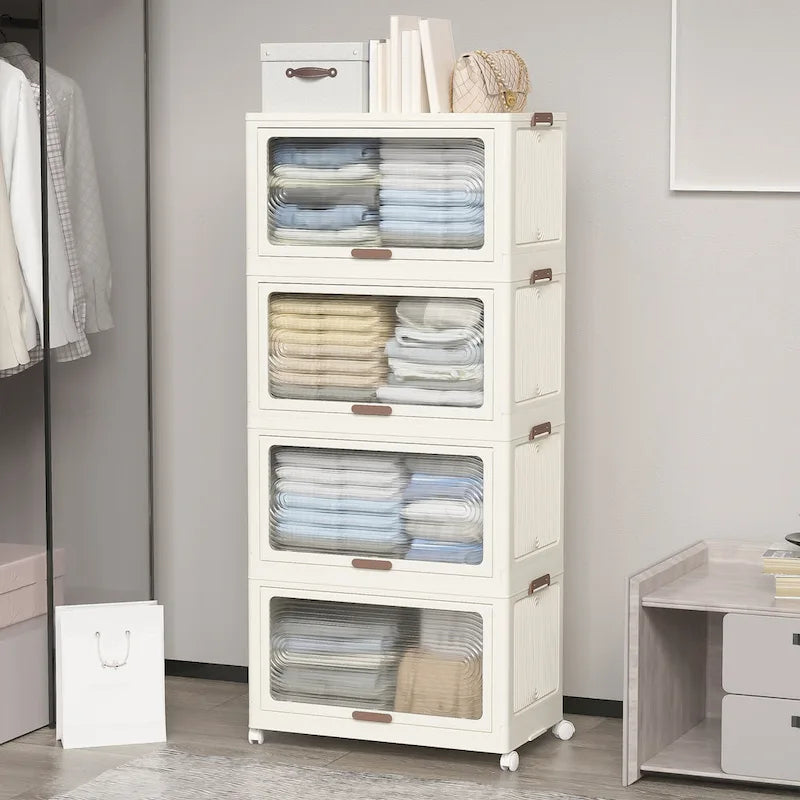 4-Tier Plastic Storage Bins with Lids & Wheels