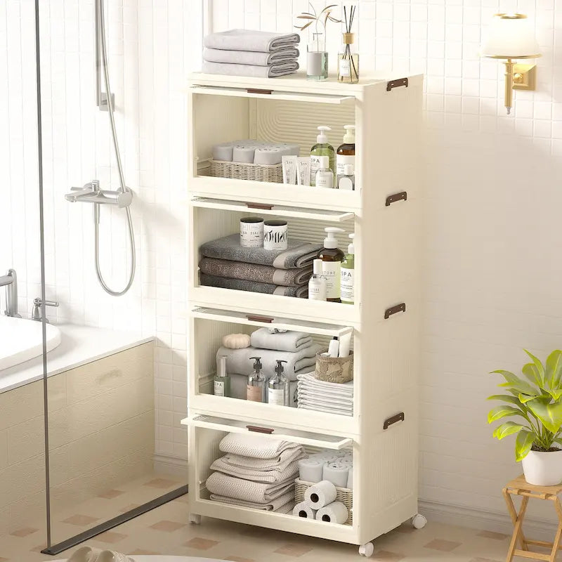 4-Tier Plastic Storage Bins with Lids & Wheels