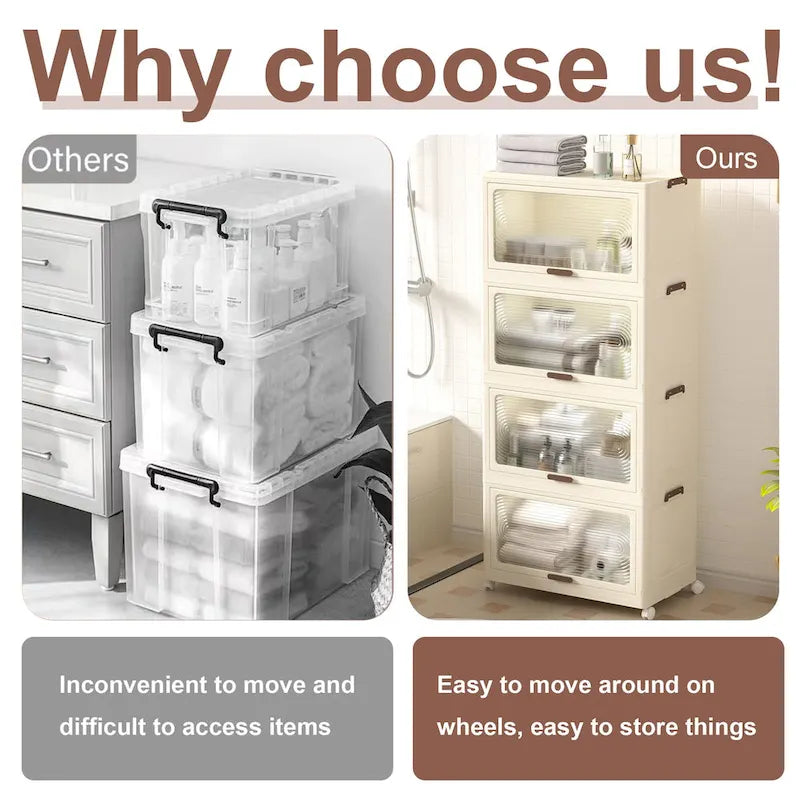 4-Tier Plastic Storage Bins with Lids & Wheels