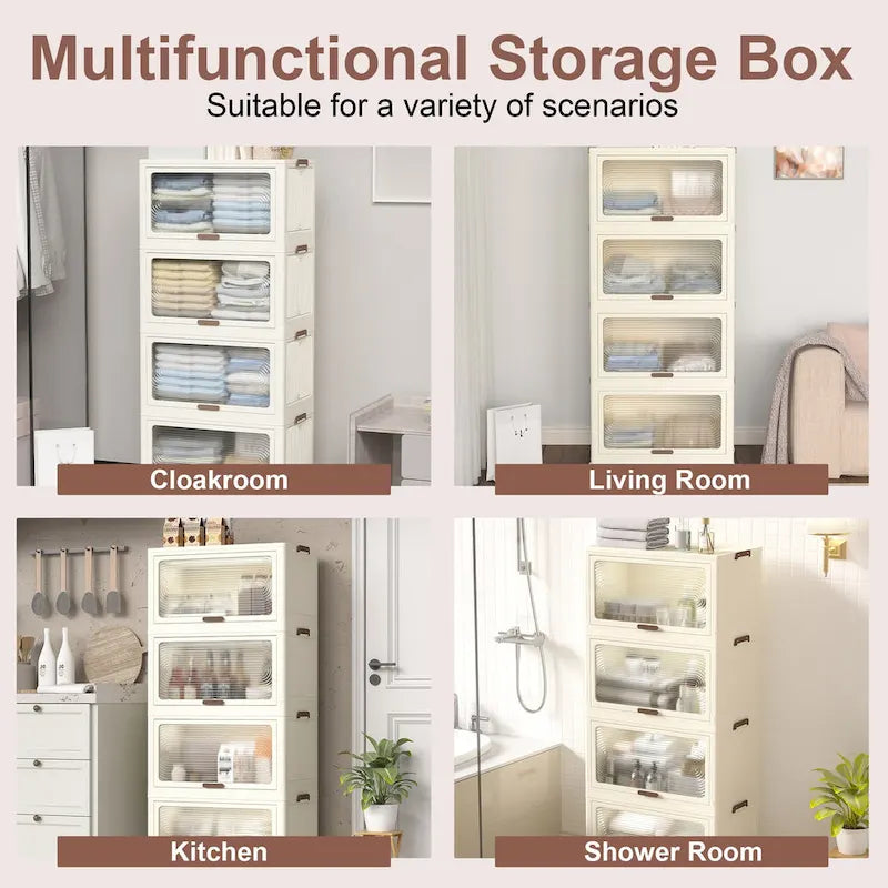 4-Tier Plastic Storage Bins with Lids & Wheels