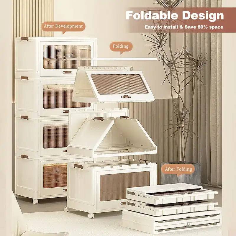 4-Tier Plastic Storage Bins with Lids & Wheels