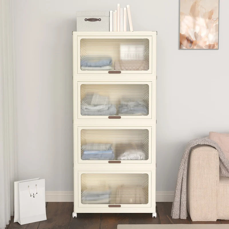 4-Tier Plastic Storage Bins with Lids & Wheels
