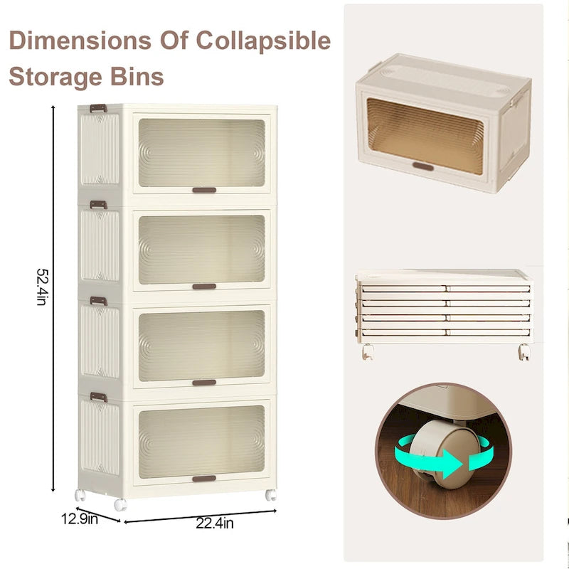 4-Tier Plastic Storage Bins with Lids & Wheels