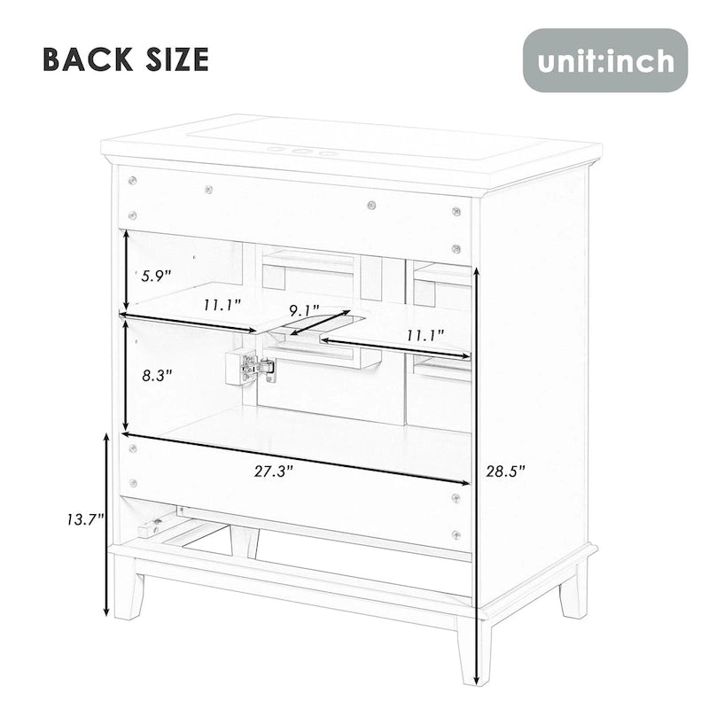 30" Bathroom Vanity Base Cabinet with Doors, Drawers & Adjustable Shelf