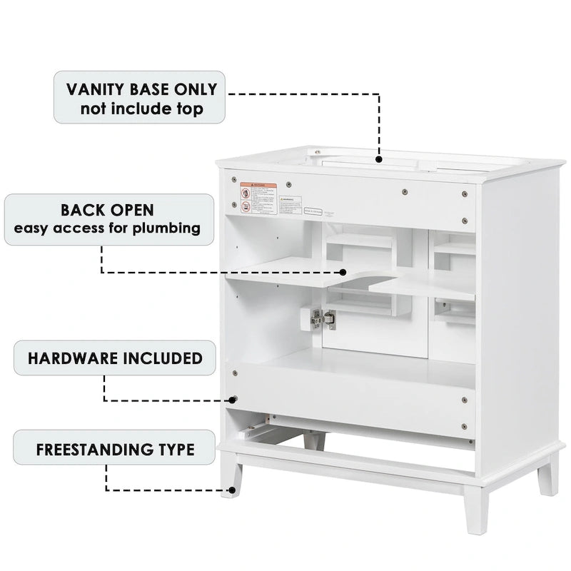 30" Bathroom Vanity Base Cabinet with Doors, Drawers & Adjustable Shelf