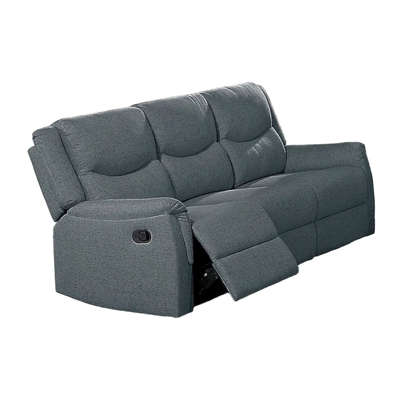Manual Recliner Sofa, Pillow Arms, 75in, Gray Faux Burlap