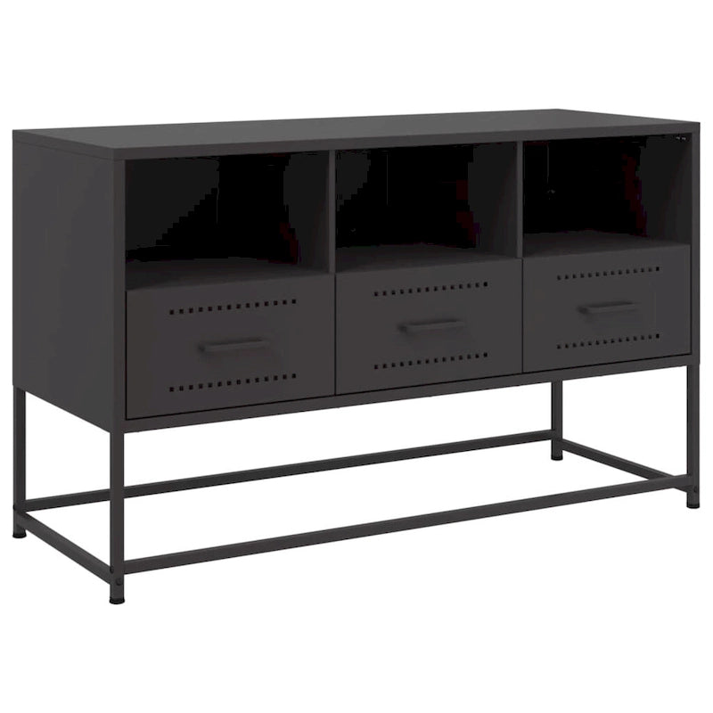 Industrial TV Stand with Drawers and Open Compartments – Steel