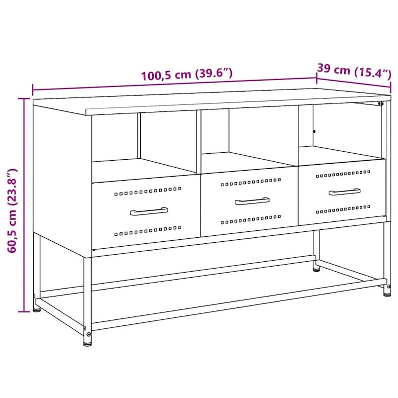 Industrial TV Stand with Drawers and Open Compartments – Steel