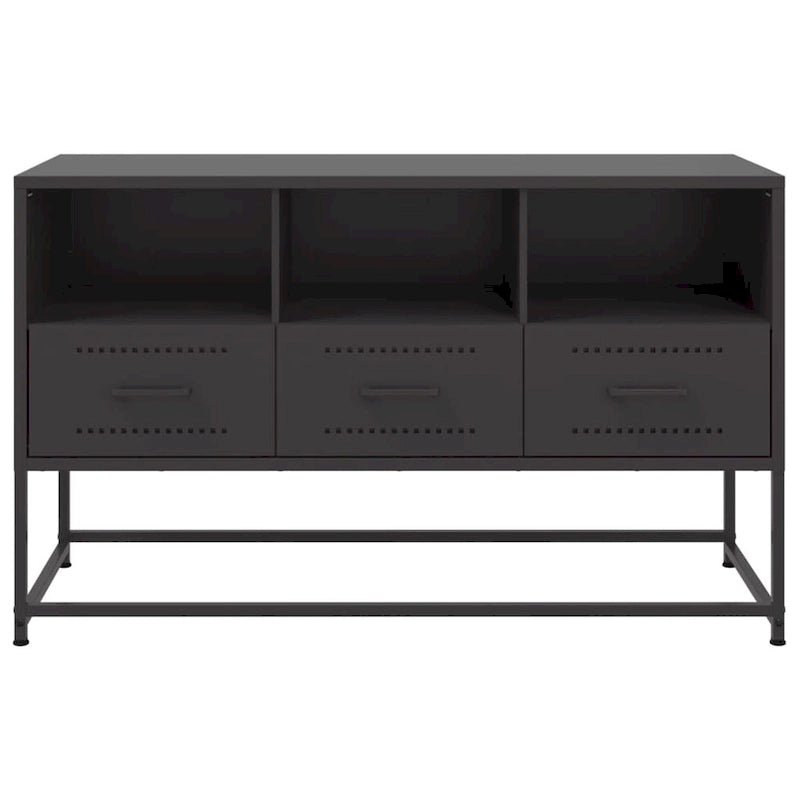 Industrial TV Stand with Drawers and Open Compartments – Steel