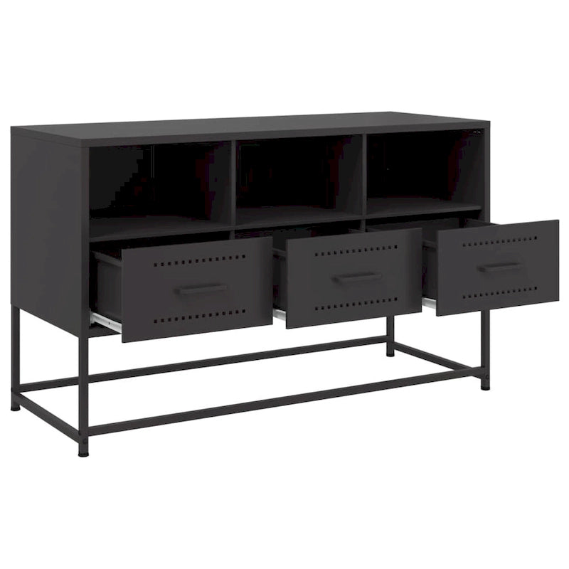 Industrial TV Stand with Drawers and Open Compartments – Steel