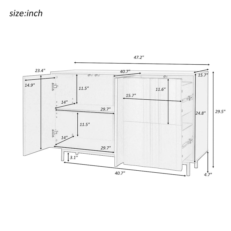 Modern Wave Pattern Storage Cabinet with 2 Doors, 2 Drawers and Adjustable Shelves