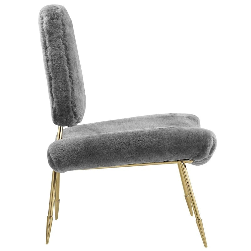 Upholstered Sheepskin Fur Lounge Chair