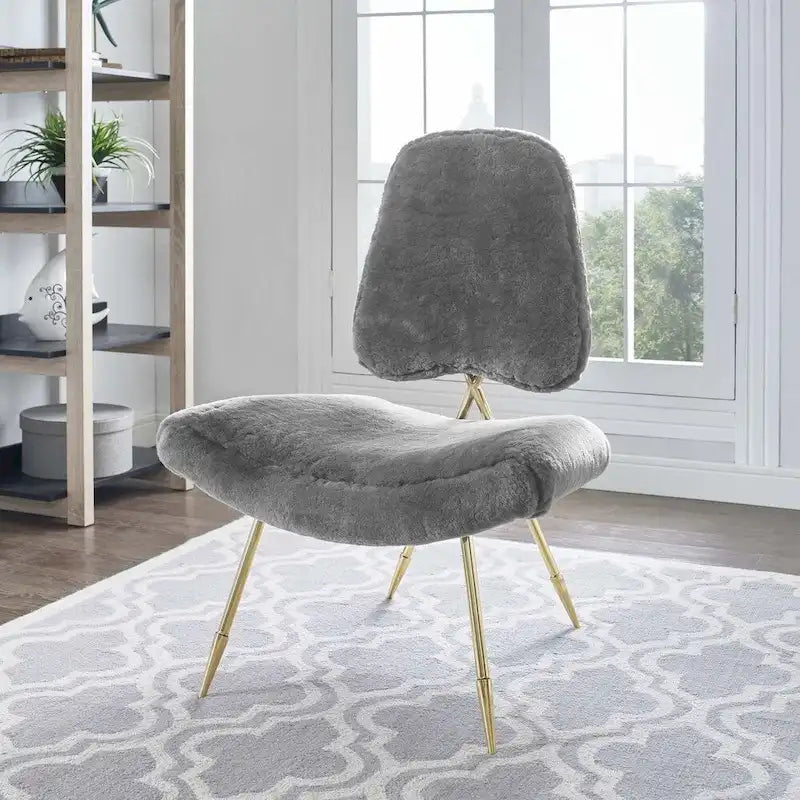 Upholstered Sheepskin Fur Lounge Chair