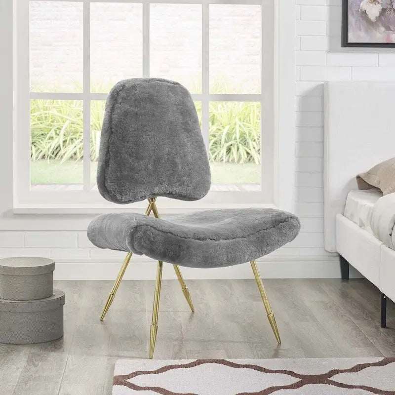 Upholstered Sheepskin Fur Lounge Chair
