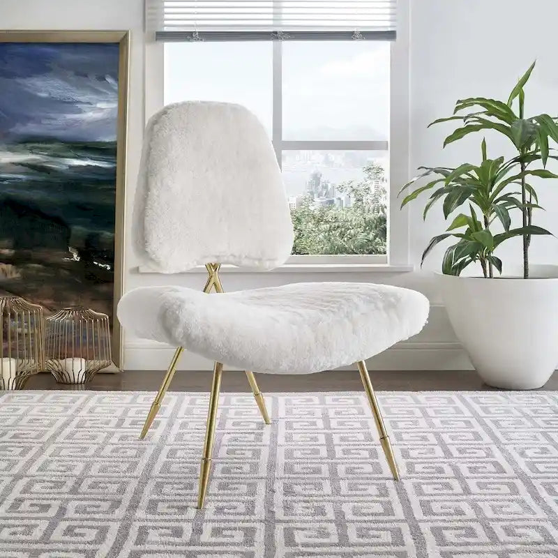 Upholstered Sheepskin Fur Lounge Chair