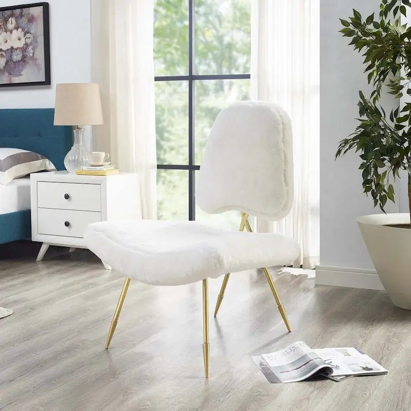 Upholstered Sheepskin Fur Lounge Chair