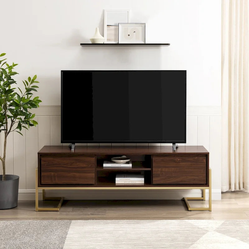 Contemporary Metal-Base 2-Drawer TV Stand
