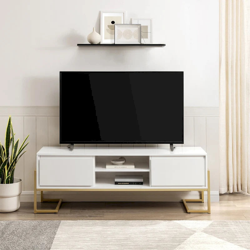Contemporary Metal-Base 2-Drawer TV Stand