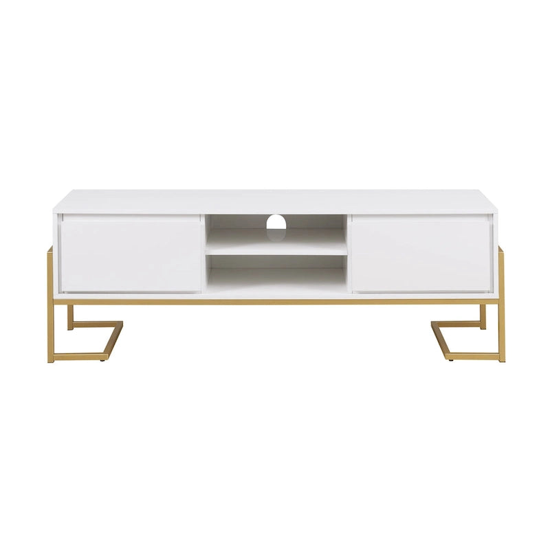 Contemporary Metal-Base 2-Drawer TV Stand