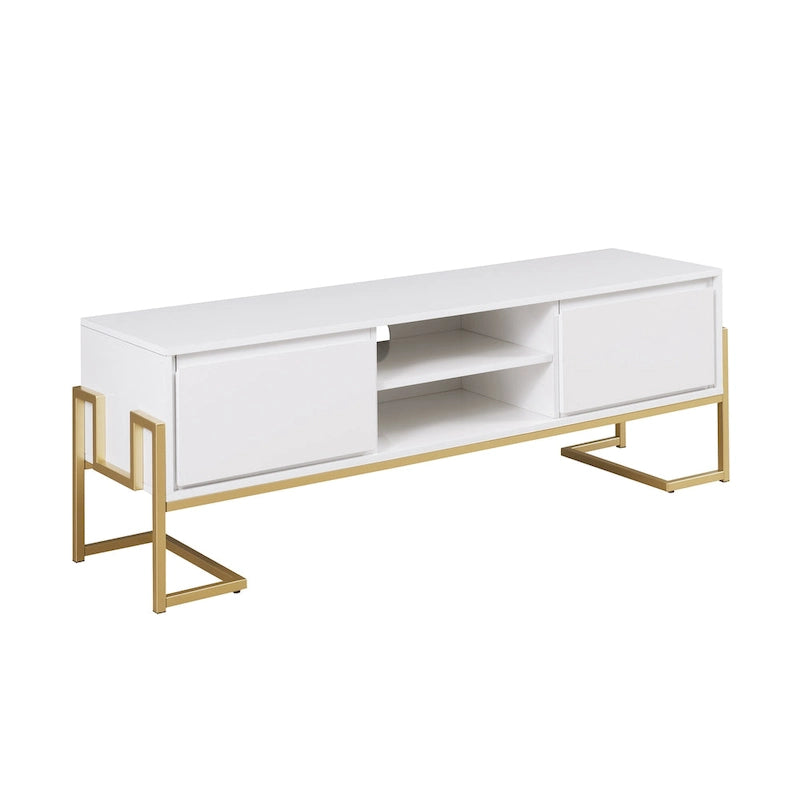 Contemporary Metal-Base 2-Drawer TV Stand