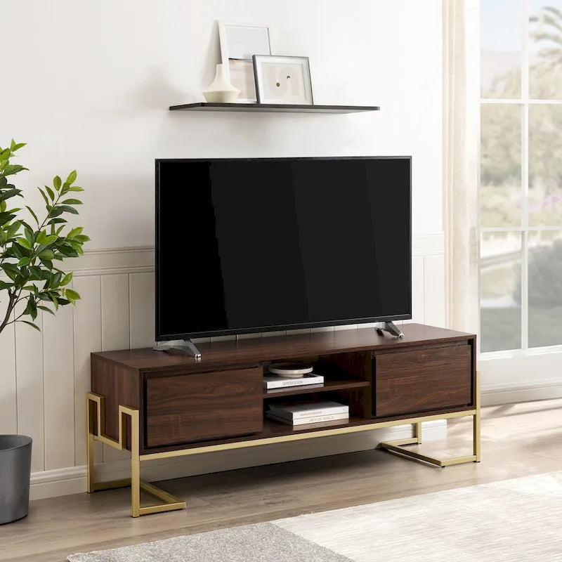 Contemporary Metal-Base 2-Drawer TV Stand