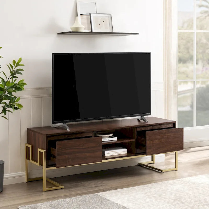 Contemporary Metal-Base 2-Drawer TV Stand