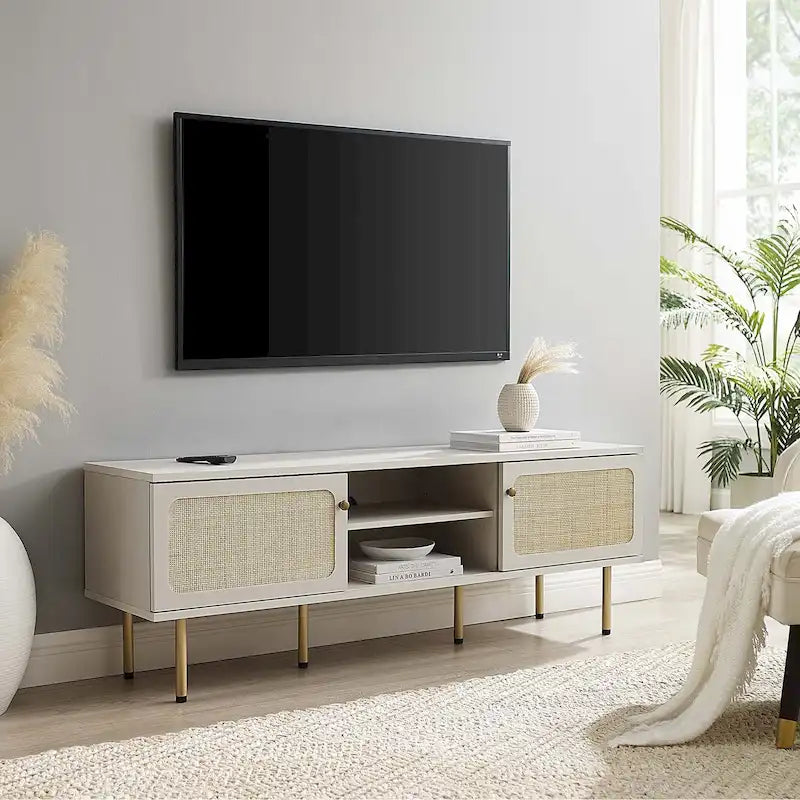 60" TV Stand with Rattan Doors