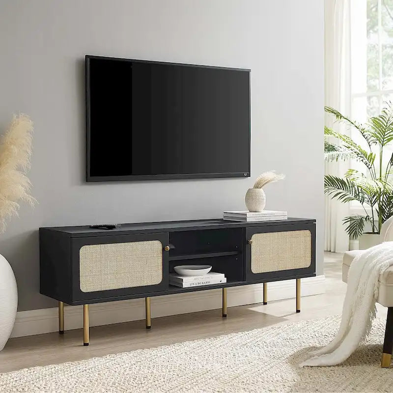 Meuble TV 60" avec portes en rotin