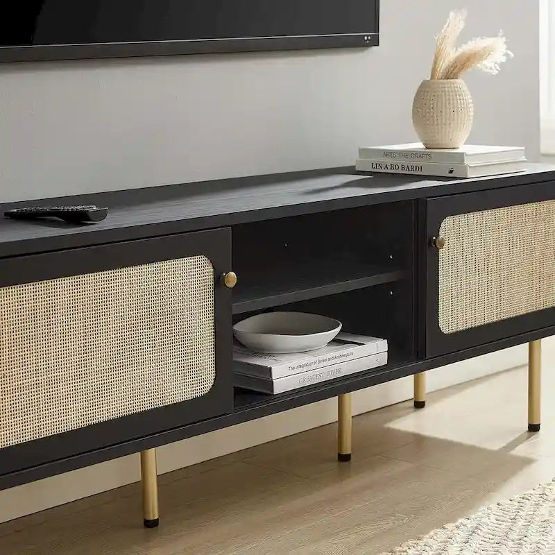 60" TV Stand with Rattan Doors