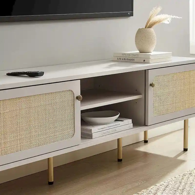 60" TV Stand with Rattan Doors