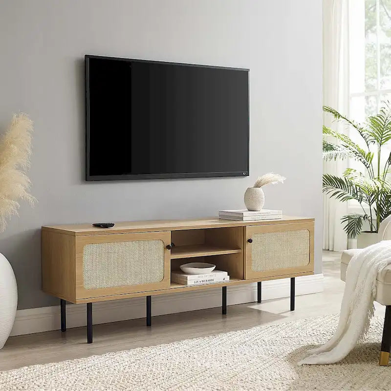 60" TV Stand with Rattan Doors