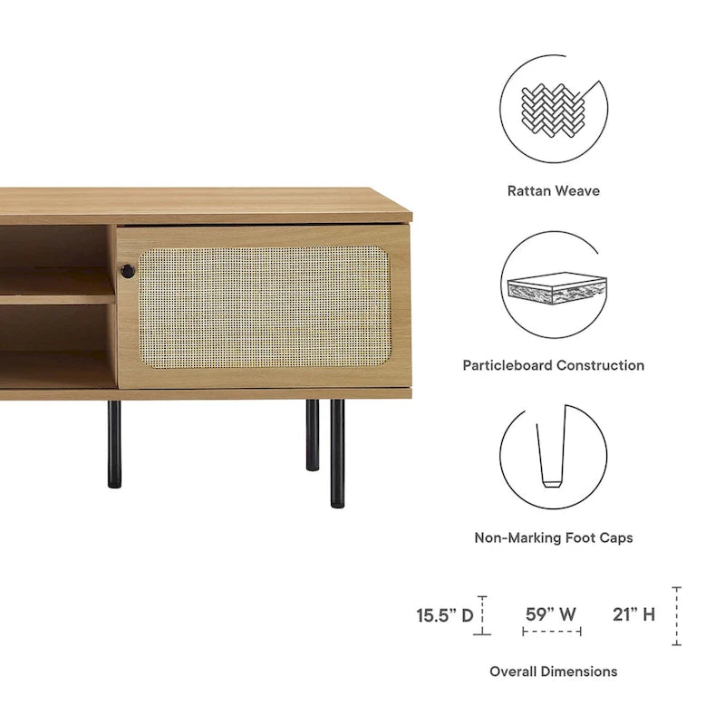 60" TV Stand with Rattan Doors