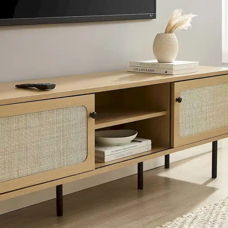 60" TV Stand with Rattan Doors