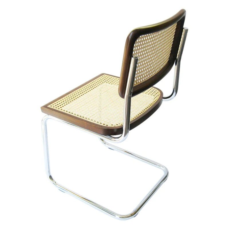 Cane Dining Chair in Chrome and Walnut