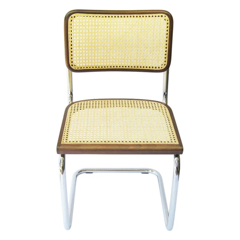Cane Dining Chair in Chrome and Walnut