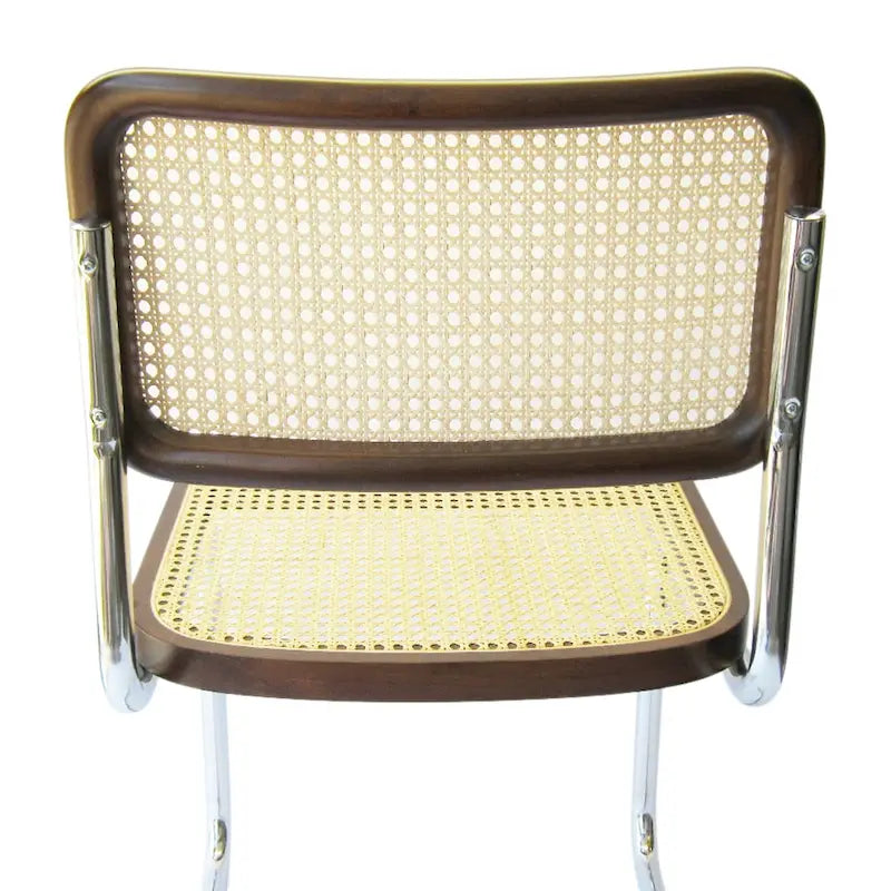Cane Dining Chair in Chrome and Walnut