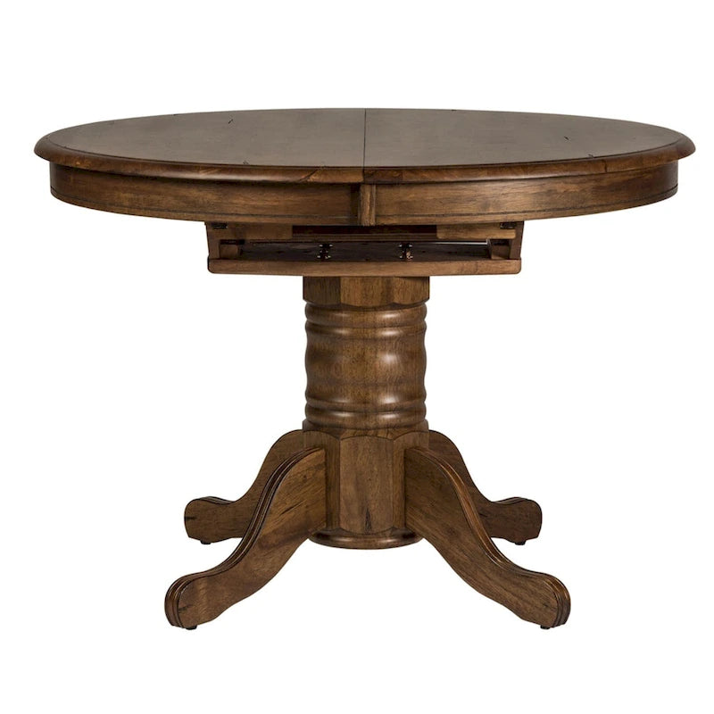Antique Honey Distressed Pedestal Table - Brown