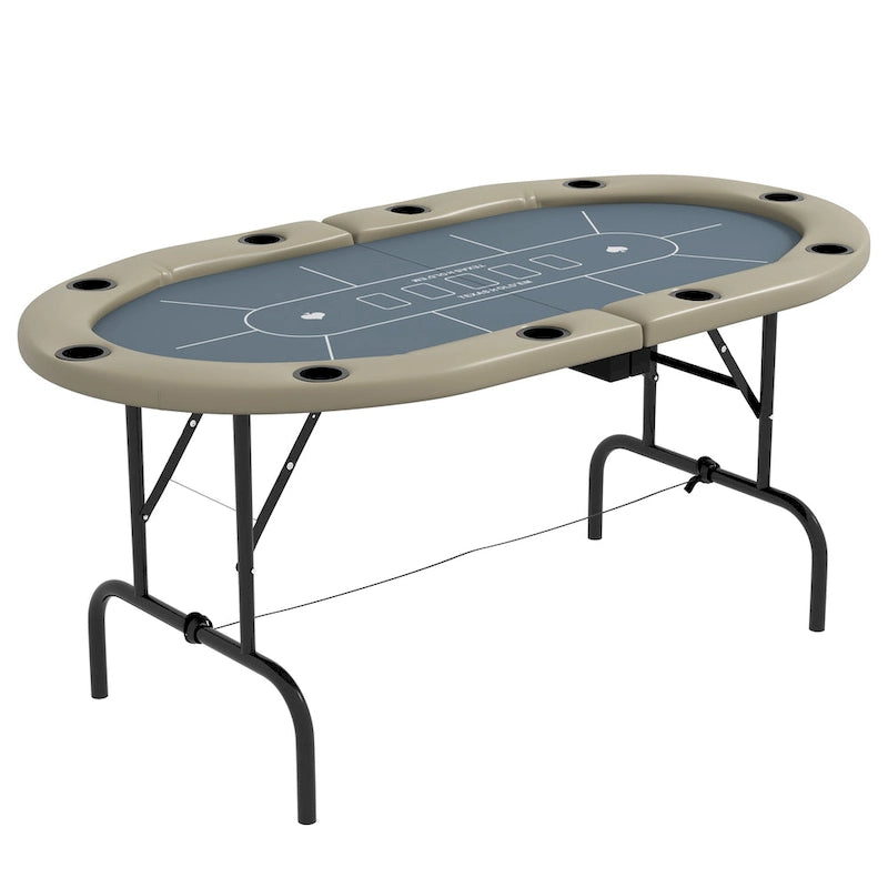 Foldable 70" Oval Poker Game Table for 10 Players