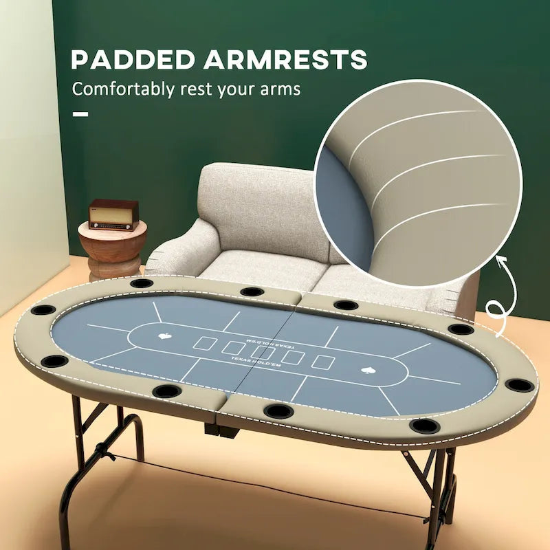 Foldable 70" Oval Poker Game Table for 10 Players