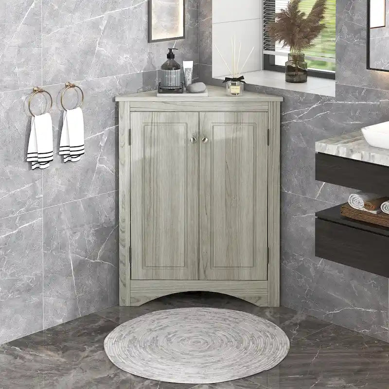 Meuble de rangement d'angle pour salle de bain avec étagères réglables