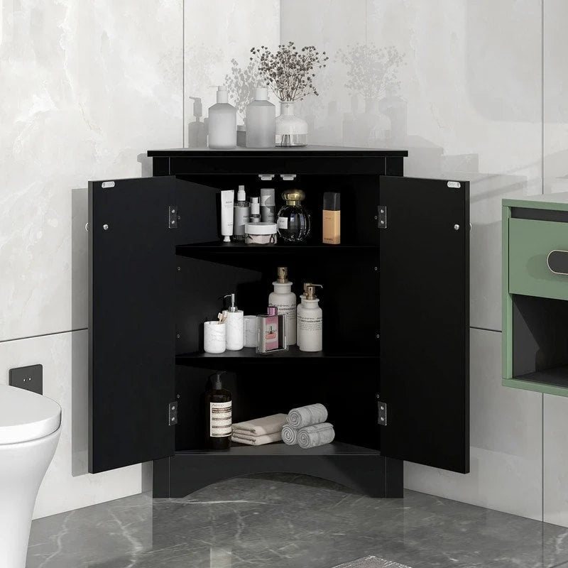 Meuble de rangement d'angle pour salle de bain avec étagères réglables